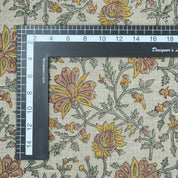 Indian Print Yellow Gray Floral Thick Linen Fabric for Upholstery - Neerabel