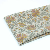 Indian Print Yellow Gray Floral Thick Linen Fabric for Upholstery - Neerabel