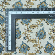 Handmade Madhubala Blue Mustard Floral Print Linen Curtain Fabric