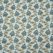 Handmade Madhubala Blue Mustard Floral Print Linen Curtain Fabric
