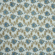Handmade Madhubala Blue Mustard Floral Print Linen Curtain Fabric
