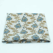Handmade Madhubala Blue Mustard Floral Print Linen Curtain Fabric
