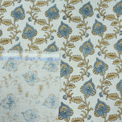 Handmade Madhubala Blue Mustard Floral Print Linen Curtain Fabric