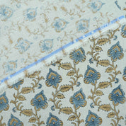 Handmade Madhubala Blue Mustard Floral Print Linen Curtain Fabric