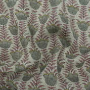 Block Print Thick Linen Pink Floral Lampshade Fabric - Lotus