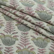 Block Print Thick Linen Pink Floral Lampshade Fabric - Lotus