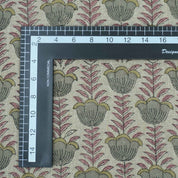 Block Print Thick Linen Pink Floral Lampshade Fabric - Lotus