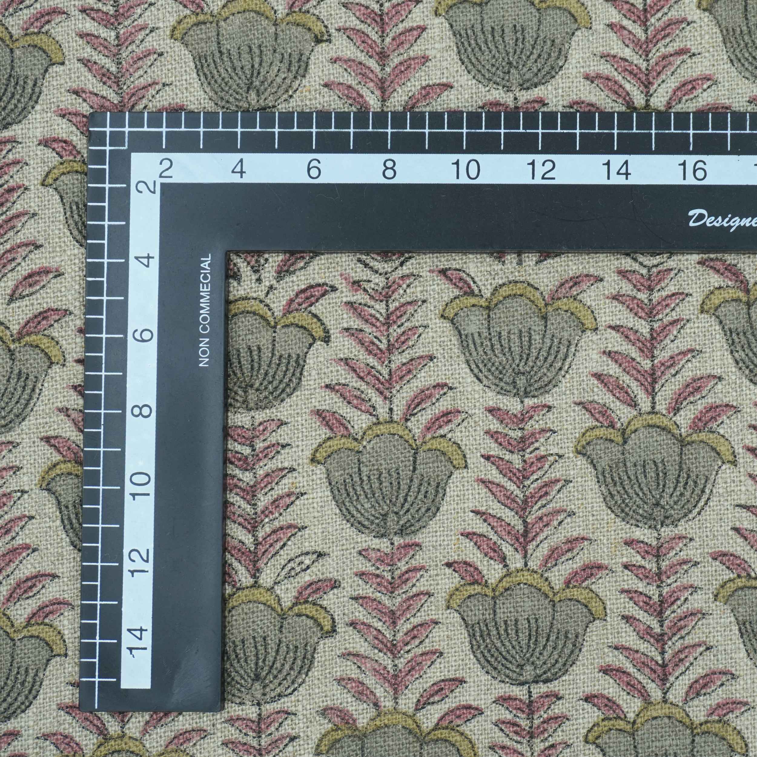 Block Print Thick Linen Pink Floral Lampshade Fabric - Lotus