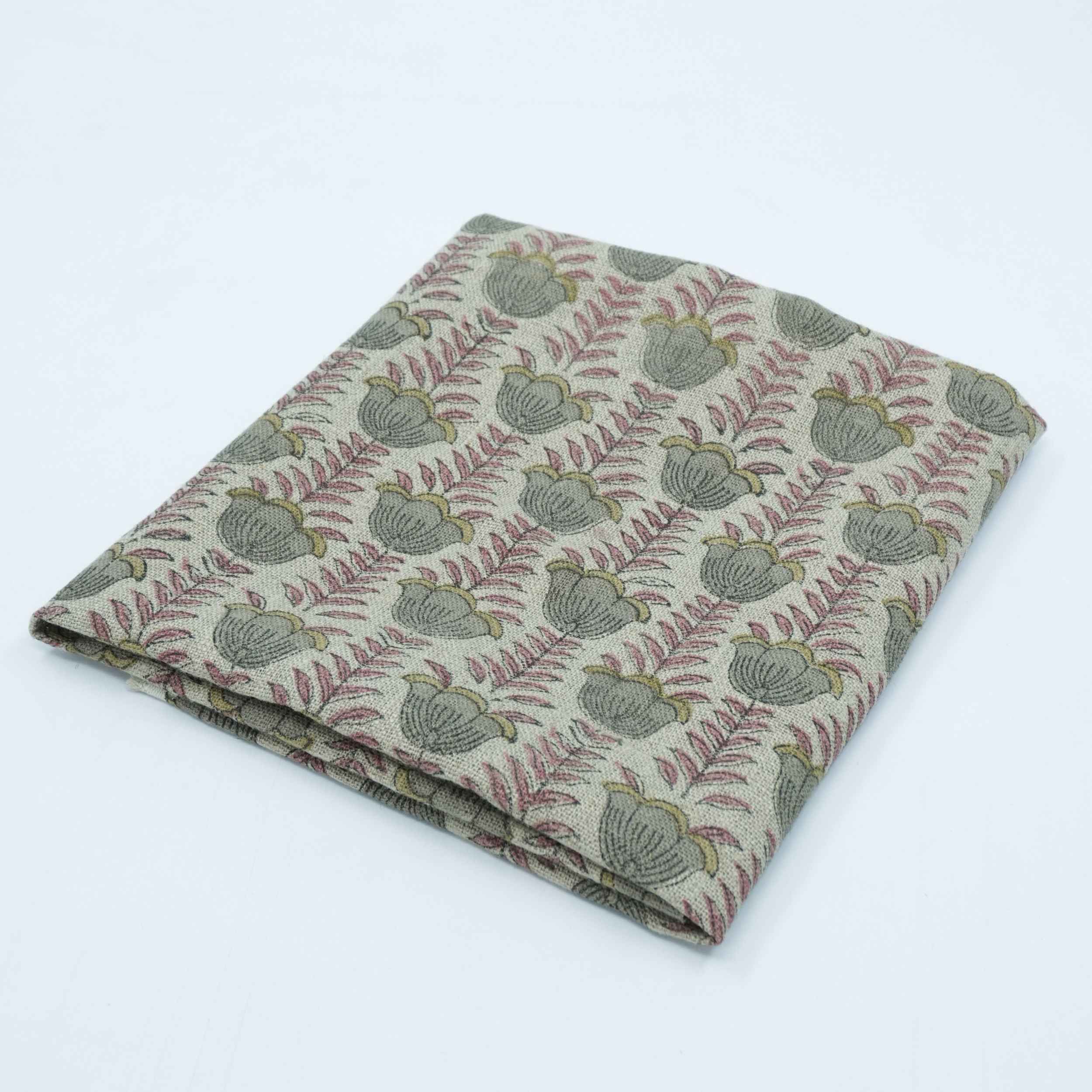 Block Print Thick Linen Pink Floral Lampshade Fabric - Lotus