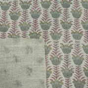 Block Print Thick Linen Pink Floral Lampshade Fabric - Lotus