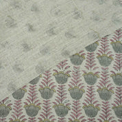 Block Print Thick Linen Pink Floral Lampshade Fabric - Lotus