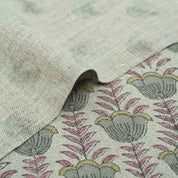 Block Print Thick Linen Pink Floral Lampshade Fabric - Lotus