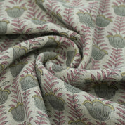 Block Print Thick Linen Pink Floral Lampshade Fabric - Lotus