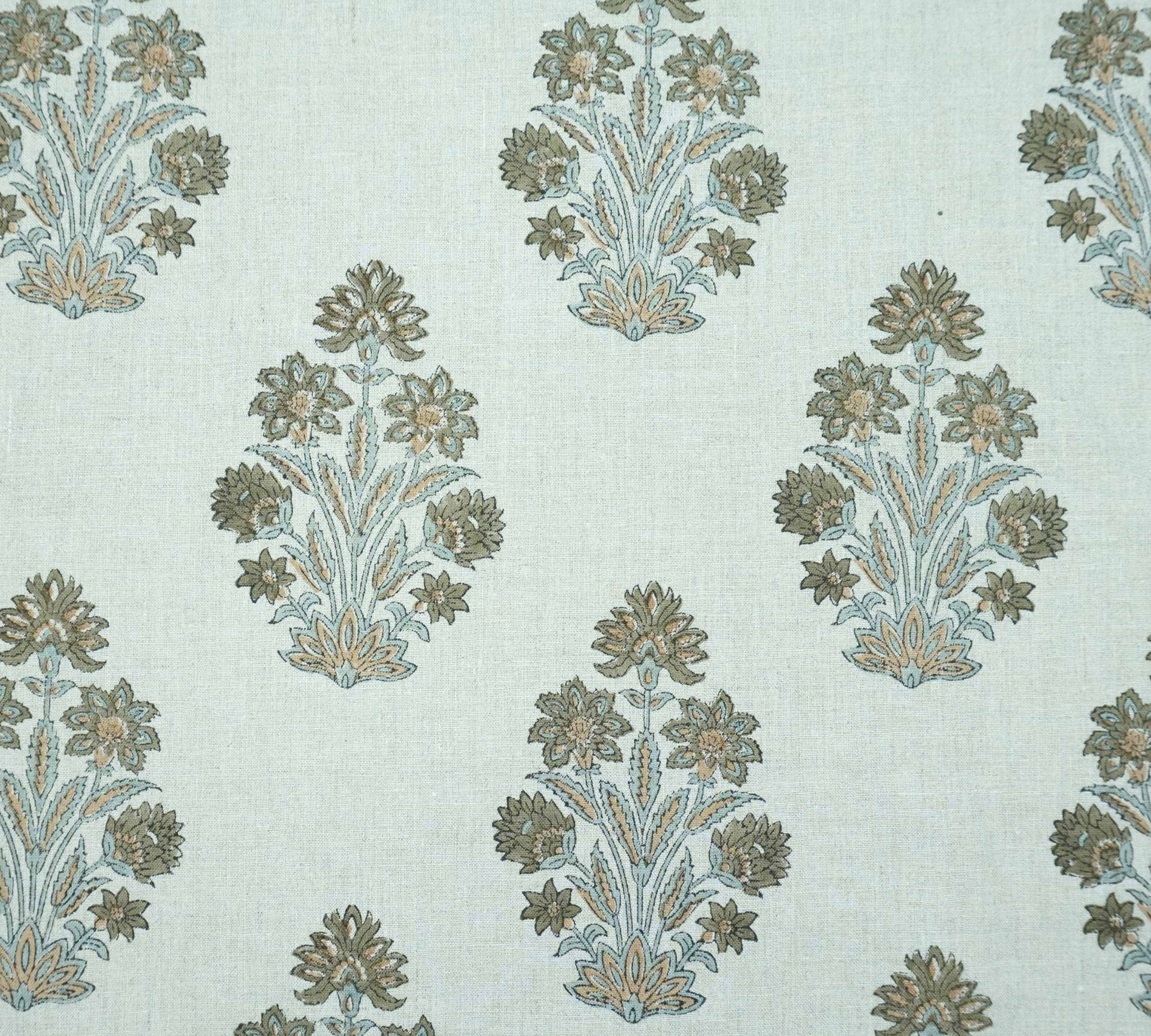 Indian Artisan Morpankh Green Floral Pure Linen Napkins Fabric
