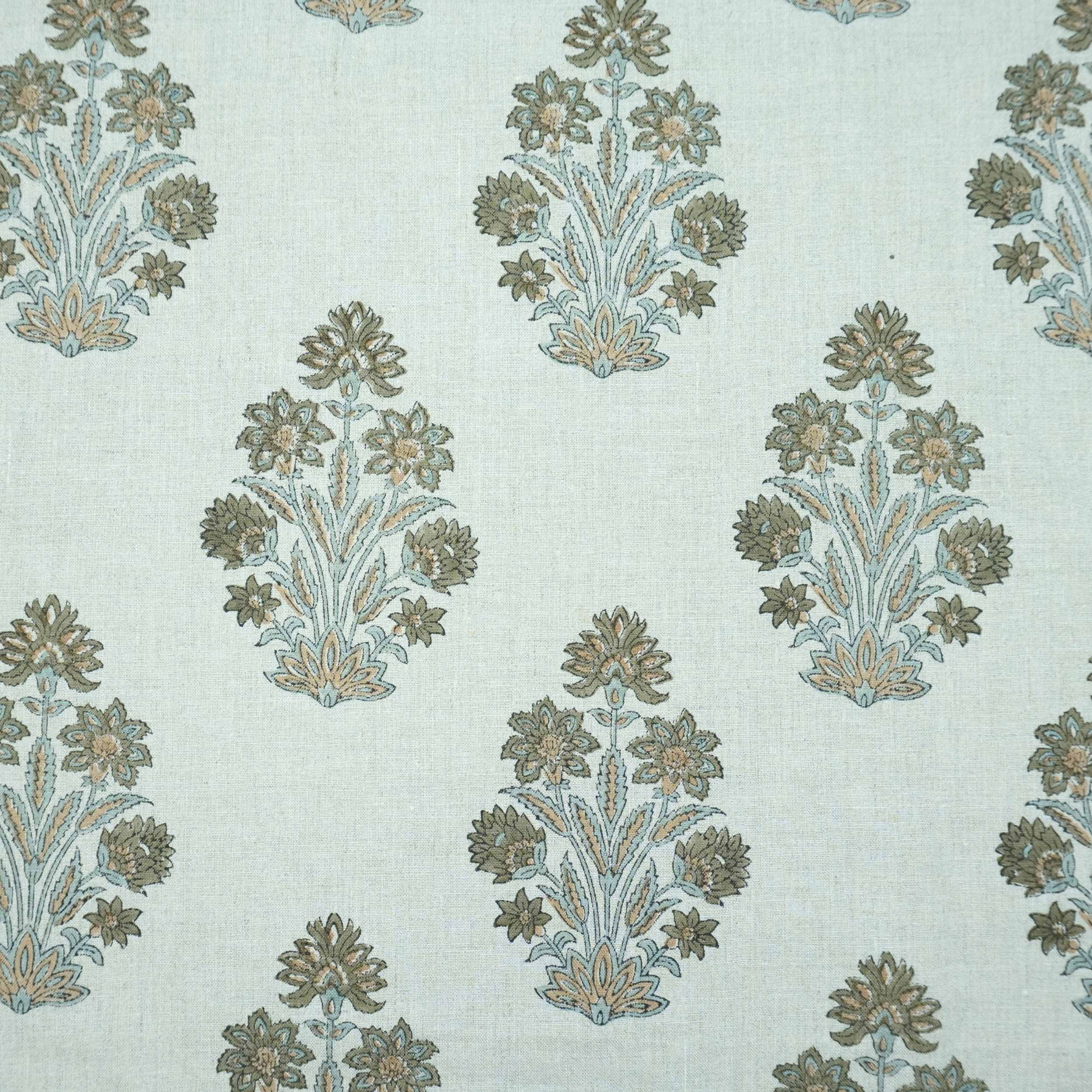 Indian Artisan Morpankh Green Floral Pure Linen Napkins Fabric