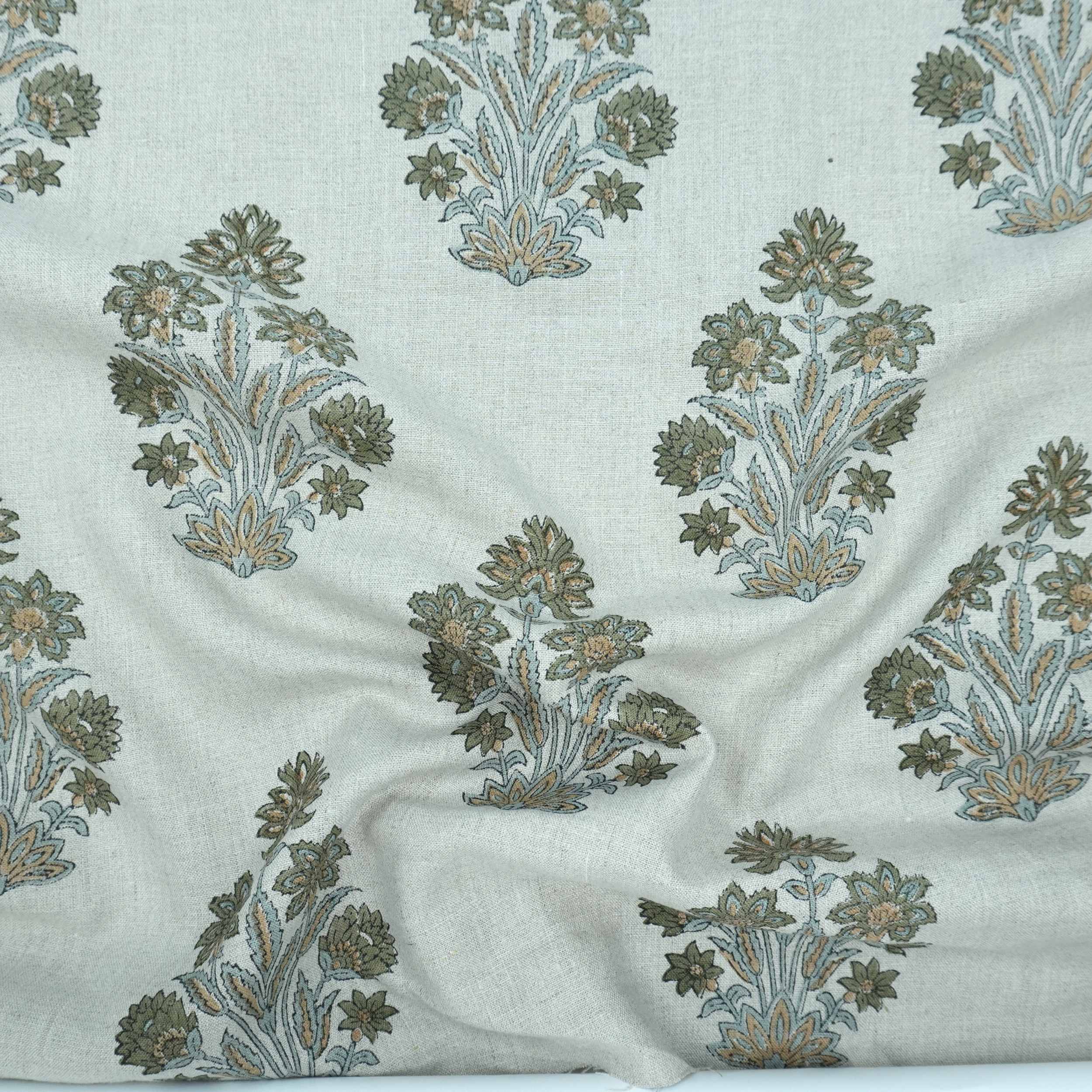 Indian Artisan Morpankh Green Floral Pure Linen Napkins Fabric
