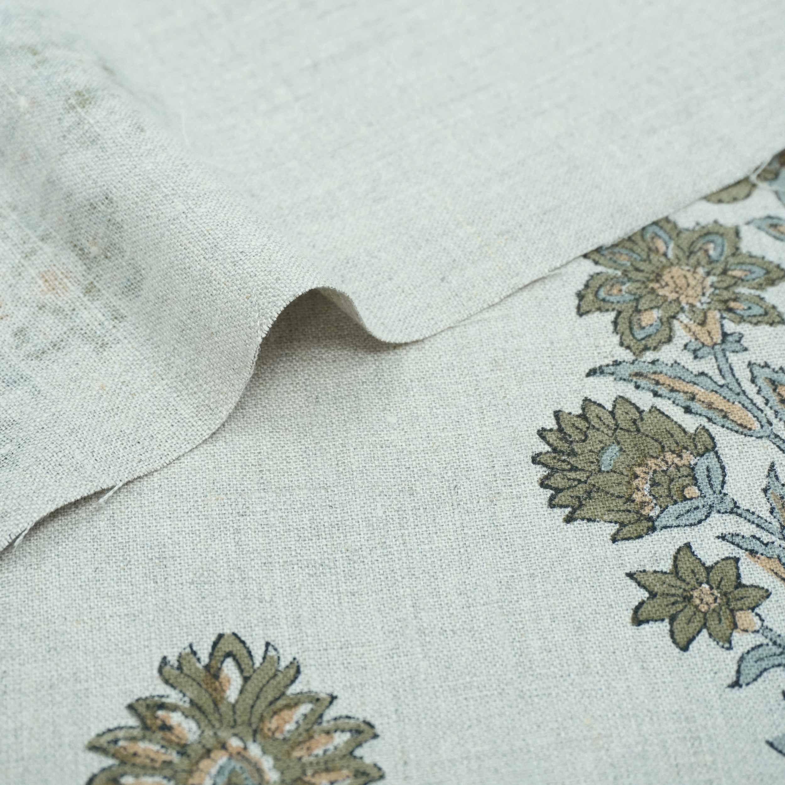 Indian Artisan Morpankh Green Floral Pure Linen Napkins Fabric