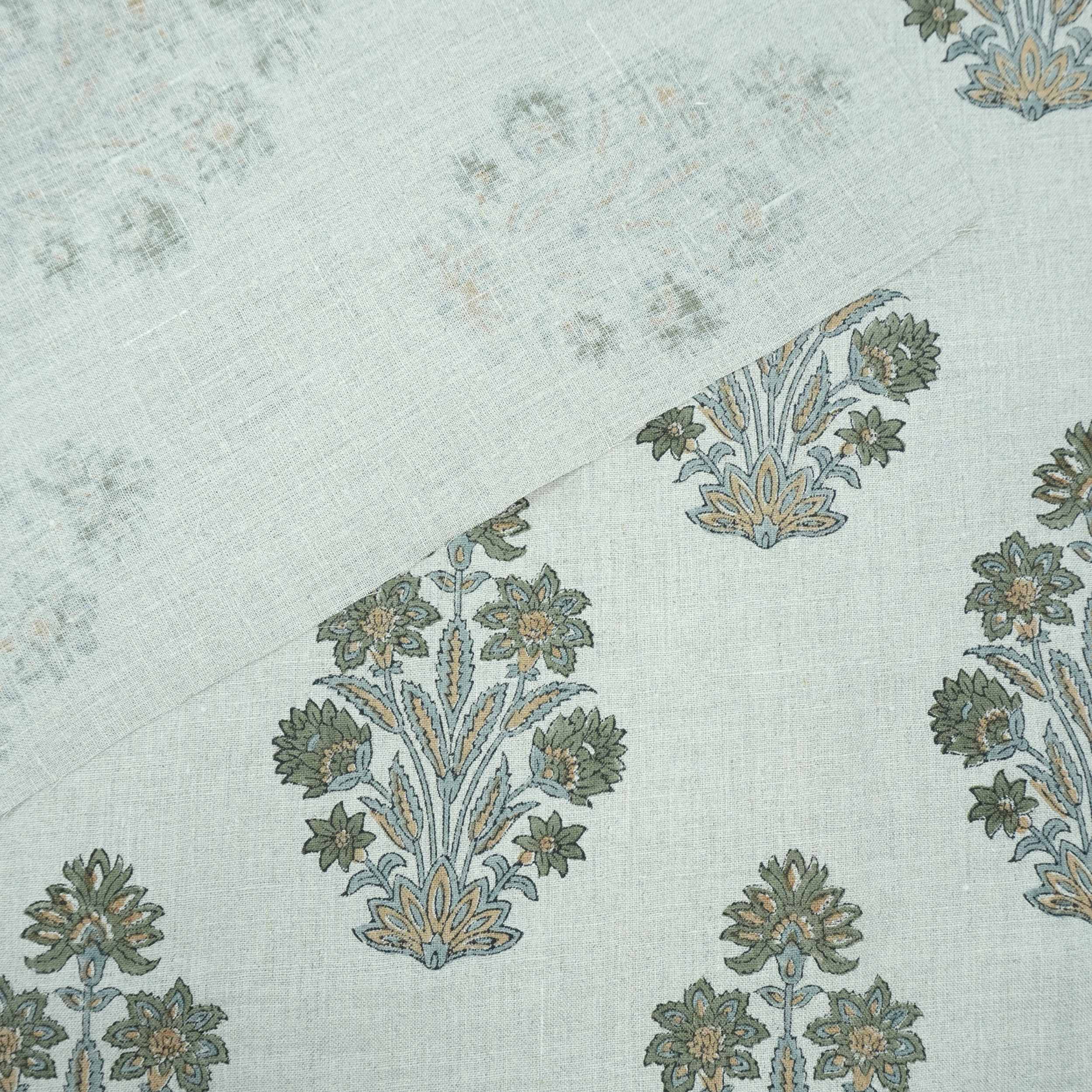 Indian Artisan Morpankh Green Floral Pure Linen Napkins Fabric