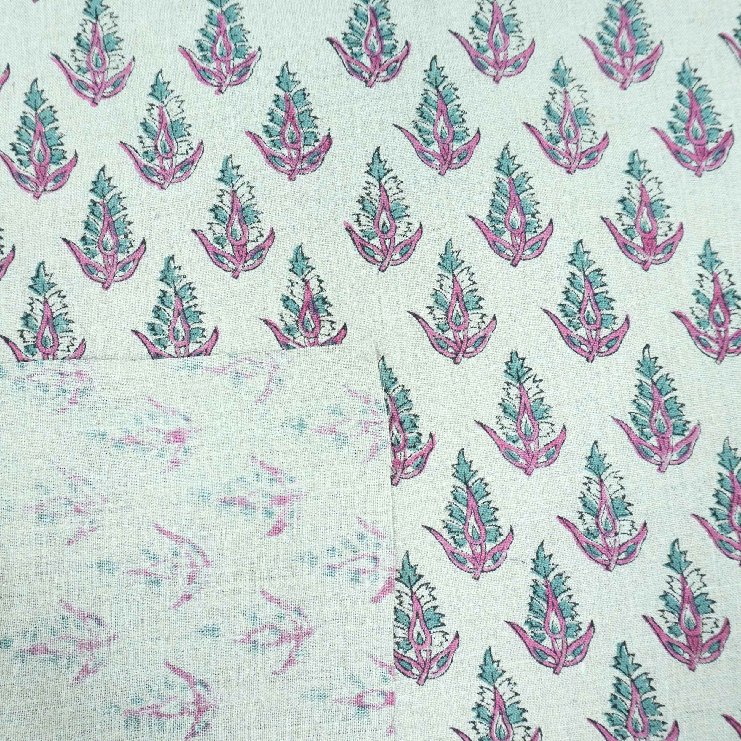 Handmade Kanak Butta Pink Floral Linen Elegant Fabric