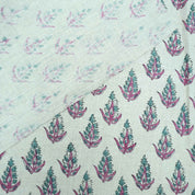 Handmade Kanak Butta Pink Floral Linen Elegant Fabric