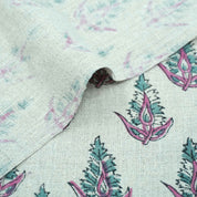 Handmade Kanak Butta Pink Floral Linen Elegant Fabric