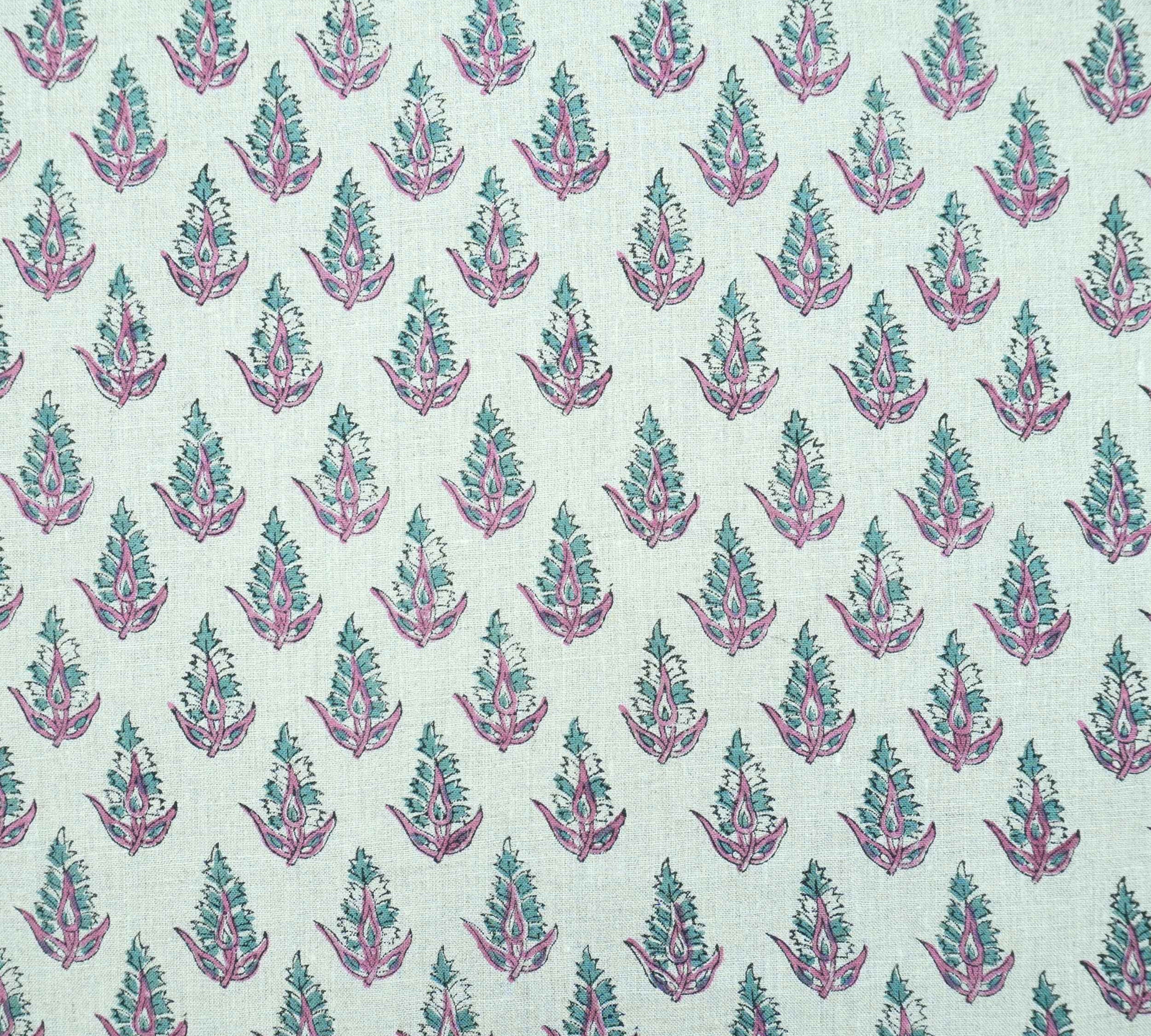 Handmade Kanak Butta Pink Floral Linen Elegant Fabric