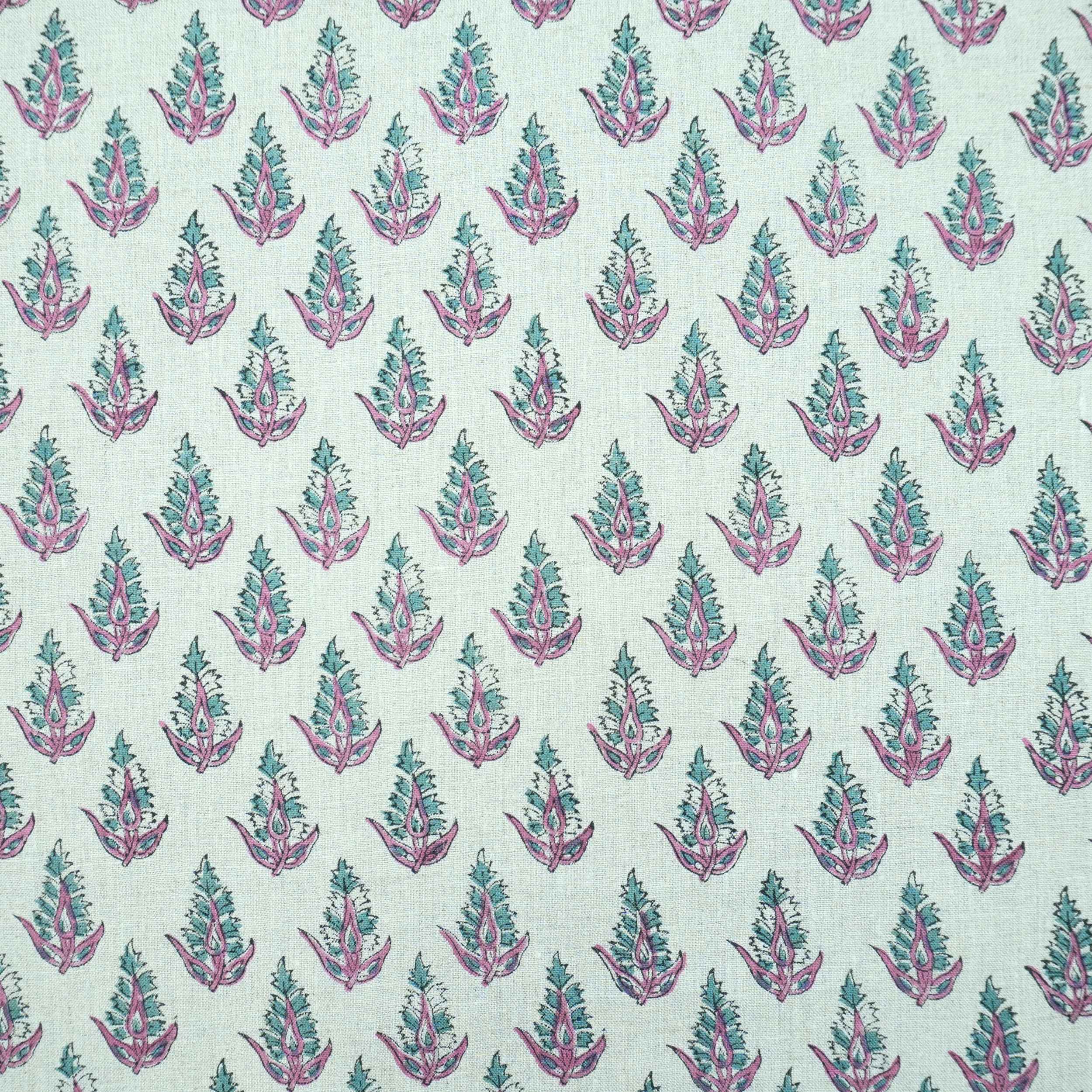 Handmade Kanak Butta Pink Floral Linen Elegant Fabric