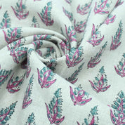 Handmade Kanak Butta Pink Floral Linen Elegant Fabric