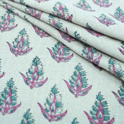 Handmade Kanak Butta Pink Floral Linen Elegant Fabric