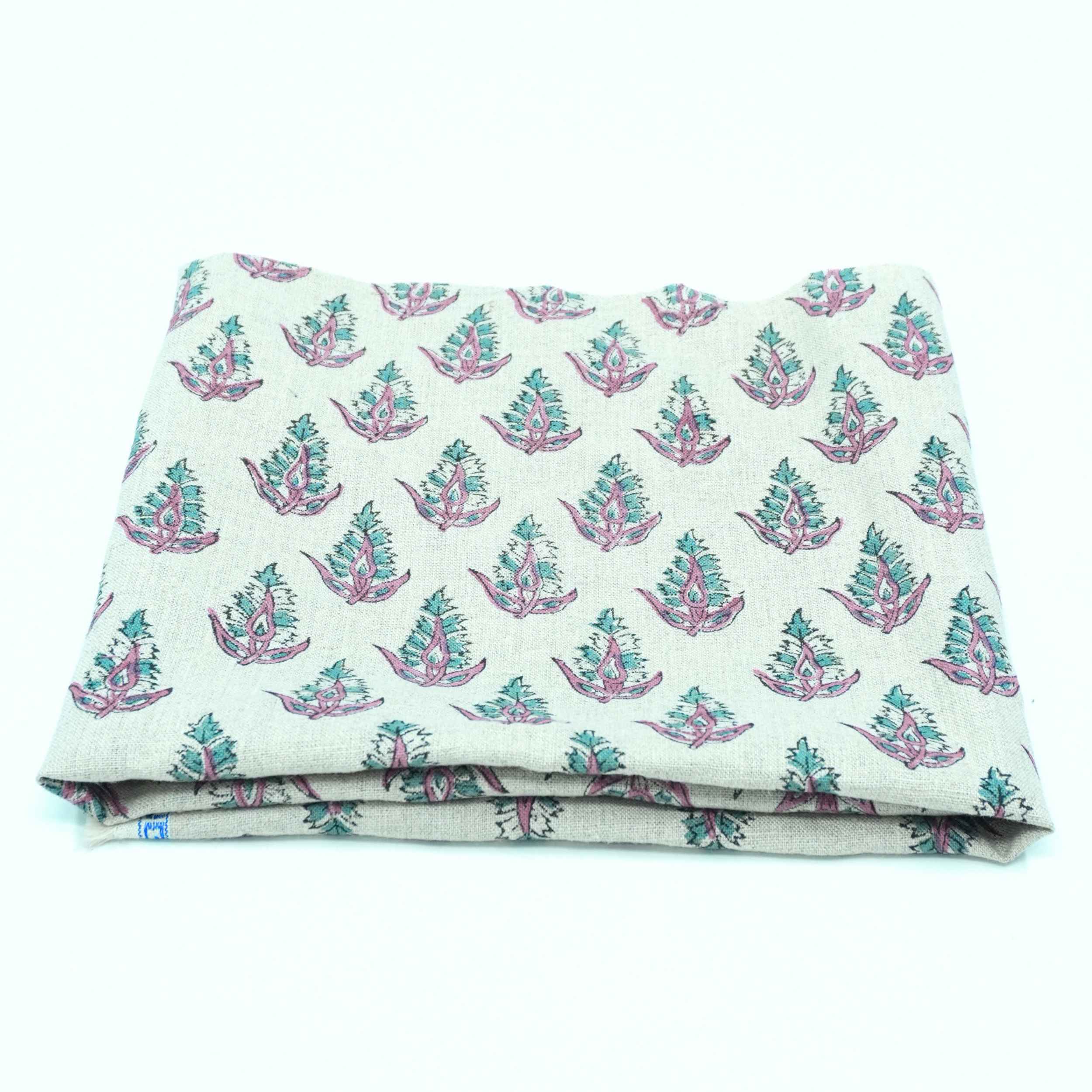 Handmade Kanak Butta Pink Floral Linen Elegant Fabric