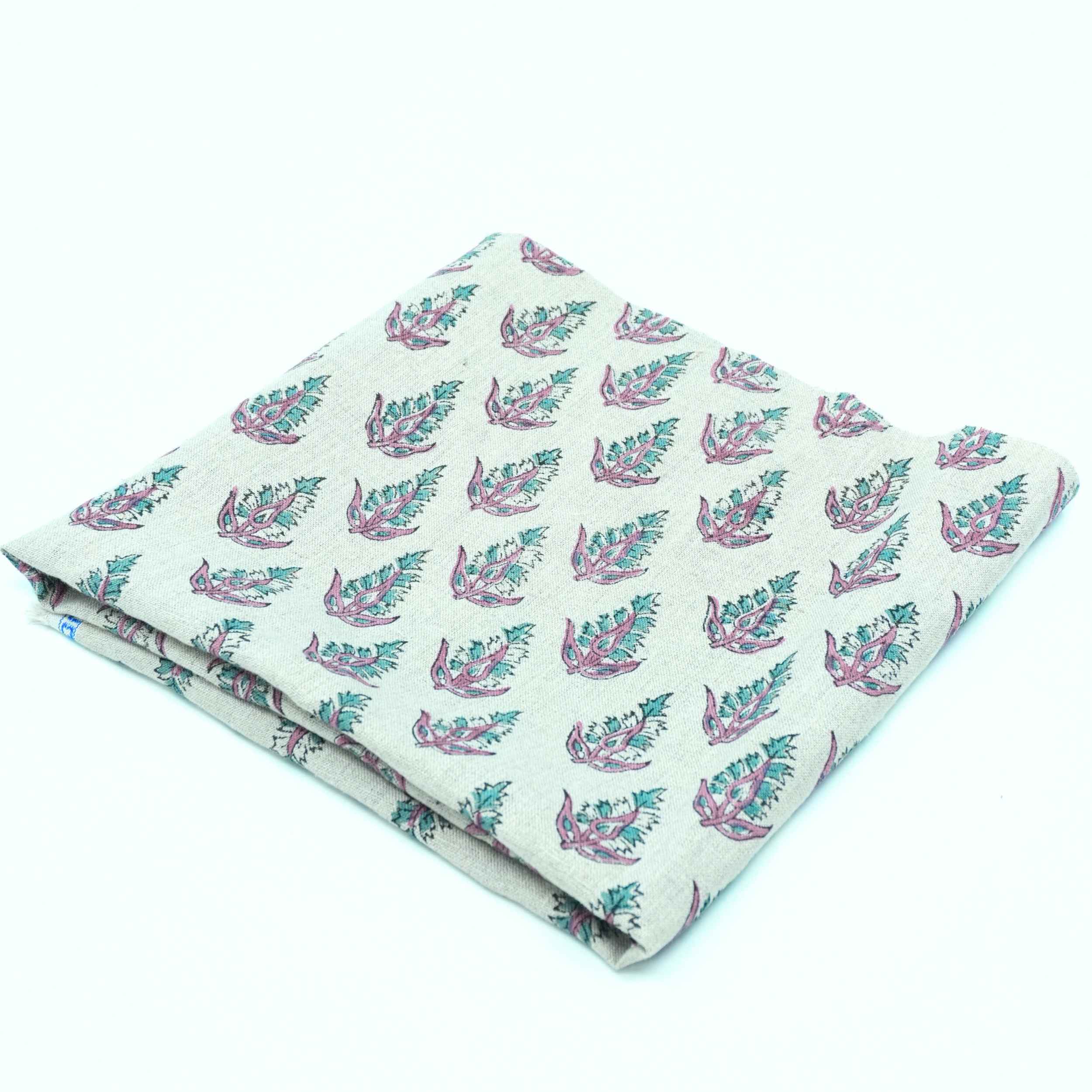 Handmade Kanak Butta Pink Floral Linen Elegant Fabric