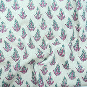 Handmade Kanak Butta Pink Floral Linen Elegant Fabric