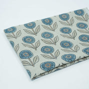 Blue Peach Floral Hand Block Print Pure Linen Fabric - Gandapushp