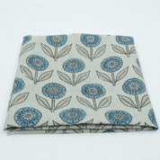 Blue Peach Floral Hand Block Print Pure Linen Fabric - Gandapushp