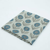 Blue Peach Floral Hand Block Print Pure Linen Fabric - Gandapushp