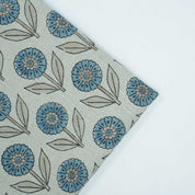 Blue Peach Floral Hand Block Print Pure Linen Fabric - Gandapushp