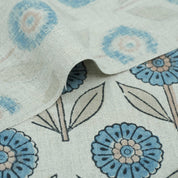 Blue Peach Floral Hand Block Print Pure Linen Fabric - Gandapushp