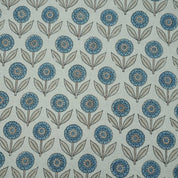 Blue Peach Floral Hand Block Print Pure Linen Fabric - Gandapushp