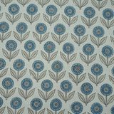 Blue Floral Block Print Linen Tablecloth Fabric - Gendapushp