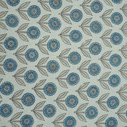 Blue Peach Floral Hand Block Print Pure Linen Fabric - Gandapushp