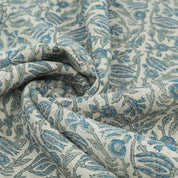 Handmade Ker Sangari Blue Floral Linen Upholstery Fabric