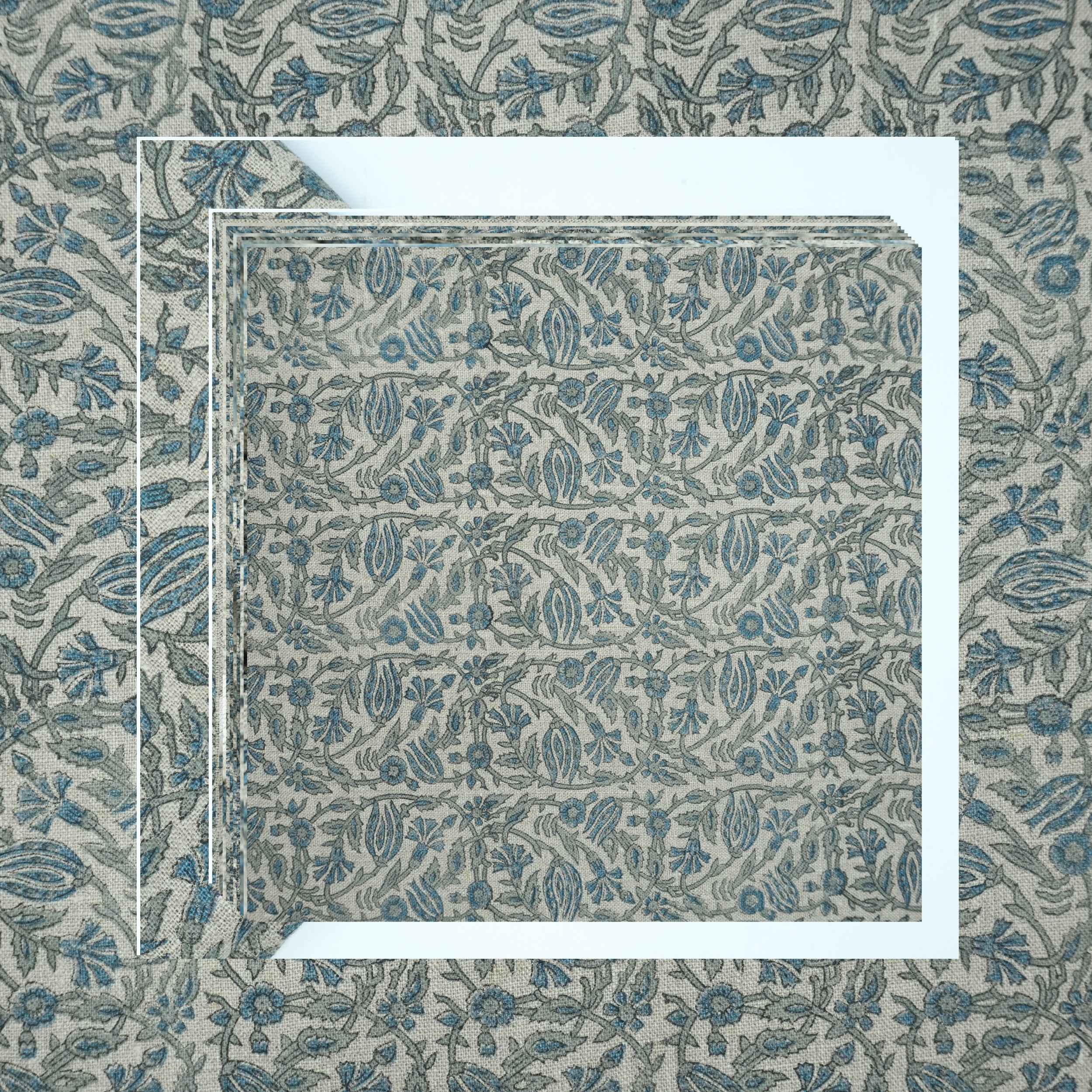Handmade Ker Sangari Blue Floral Linen Upholstery Fabric