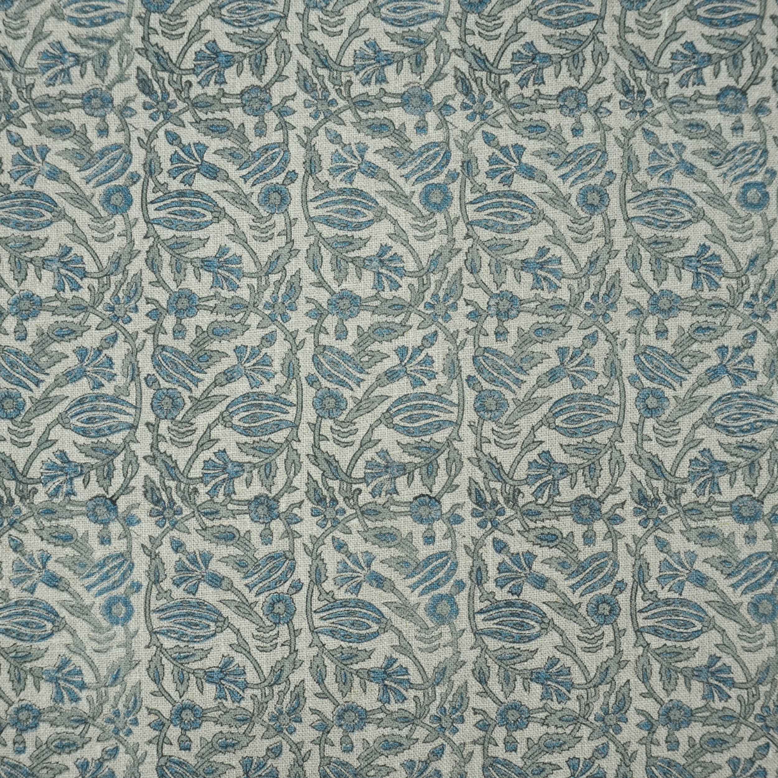 Handmade Ker Sangari Blue Floral Linen Upholstery Fabric
