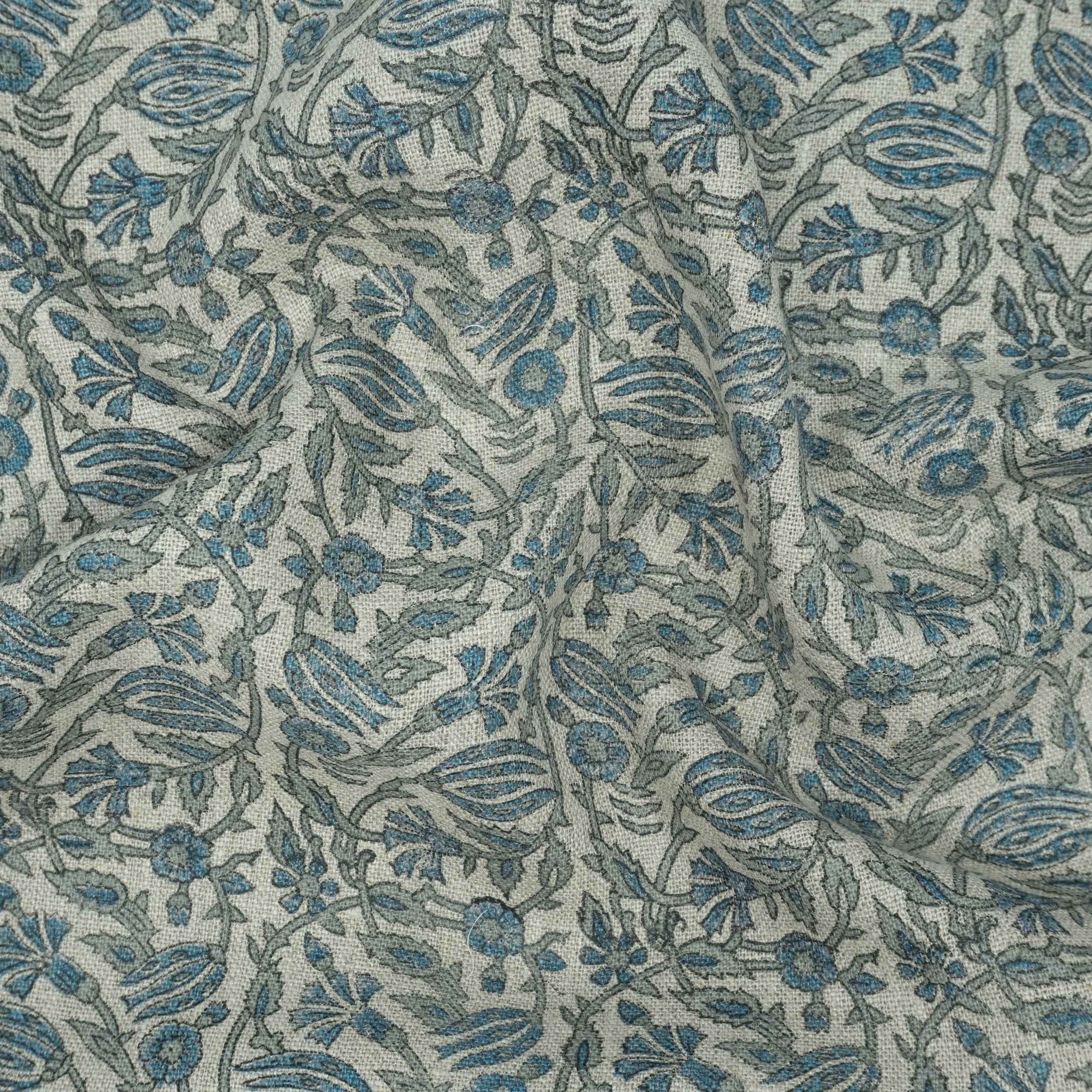 Handmade Ker Sangari Blue Floral Linen Upholstery Fabric