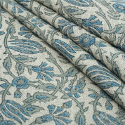Handmade Ker Sangari Blue Floral Linen Upholstery Fabric