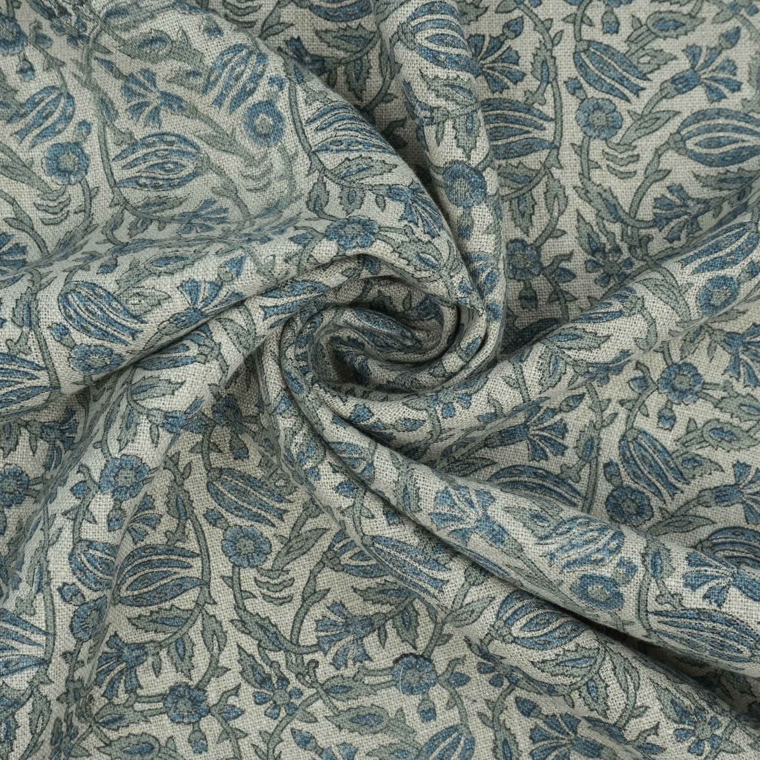 Handmade Ker Sangari Blue Floral Linen Upholstery Fabric
