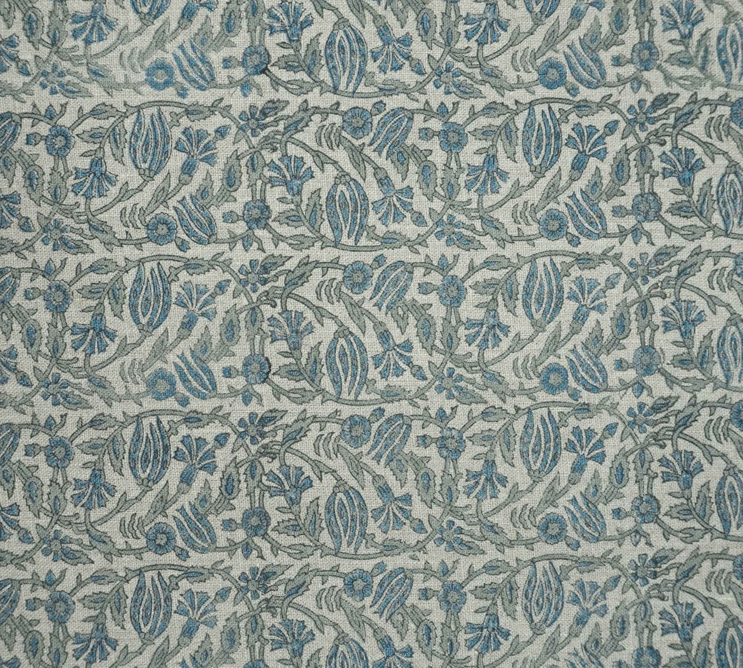 Handmade Ker Sangari Blue Floral Linen Upholstery Fabric