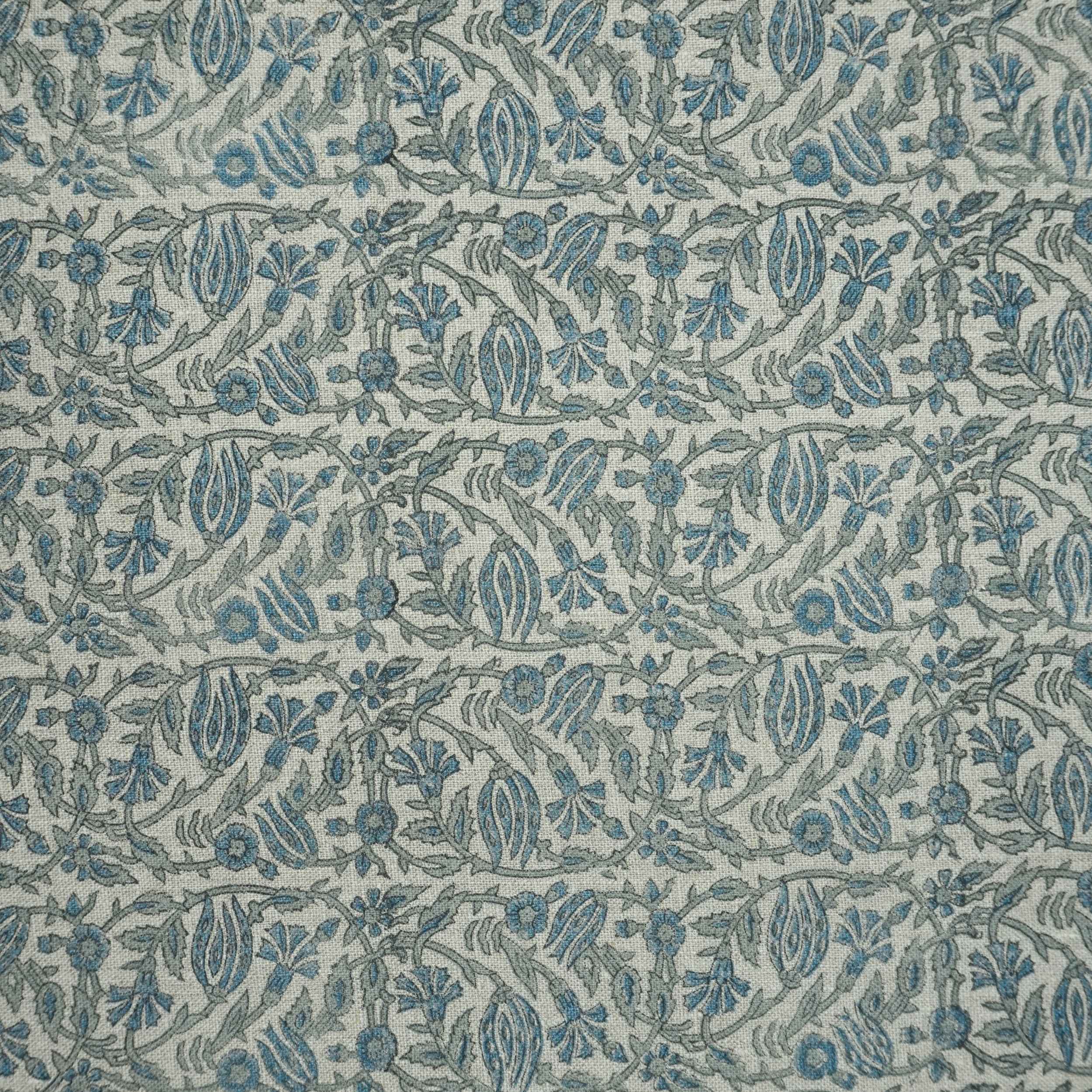 Handmade Ker Sangari Blue Floral Linen Upholstery Fabric