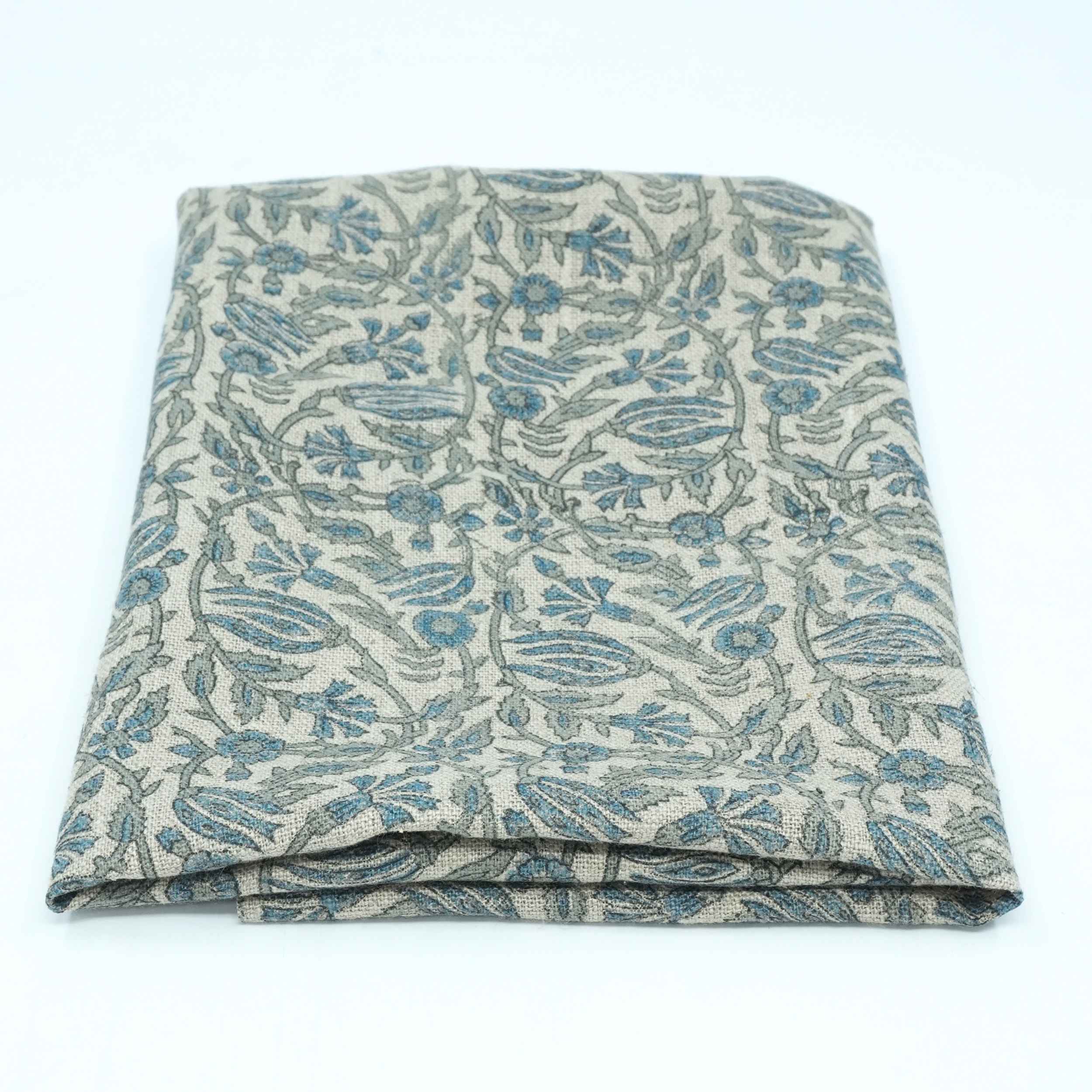 Handmade Ker Sangari Blue Floral Linen Upholstery Fabric