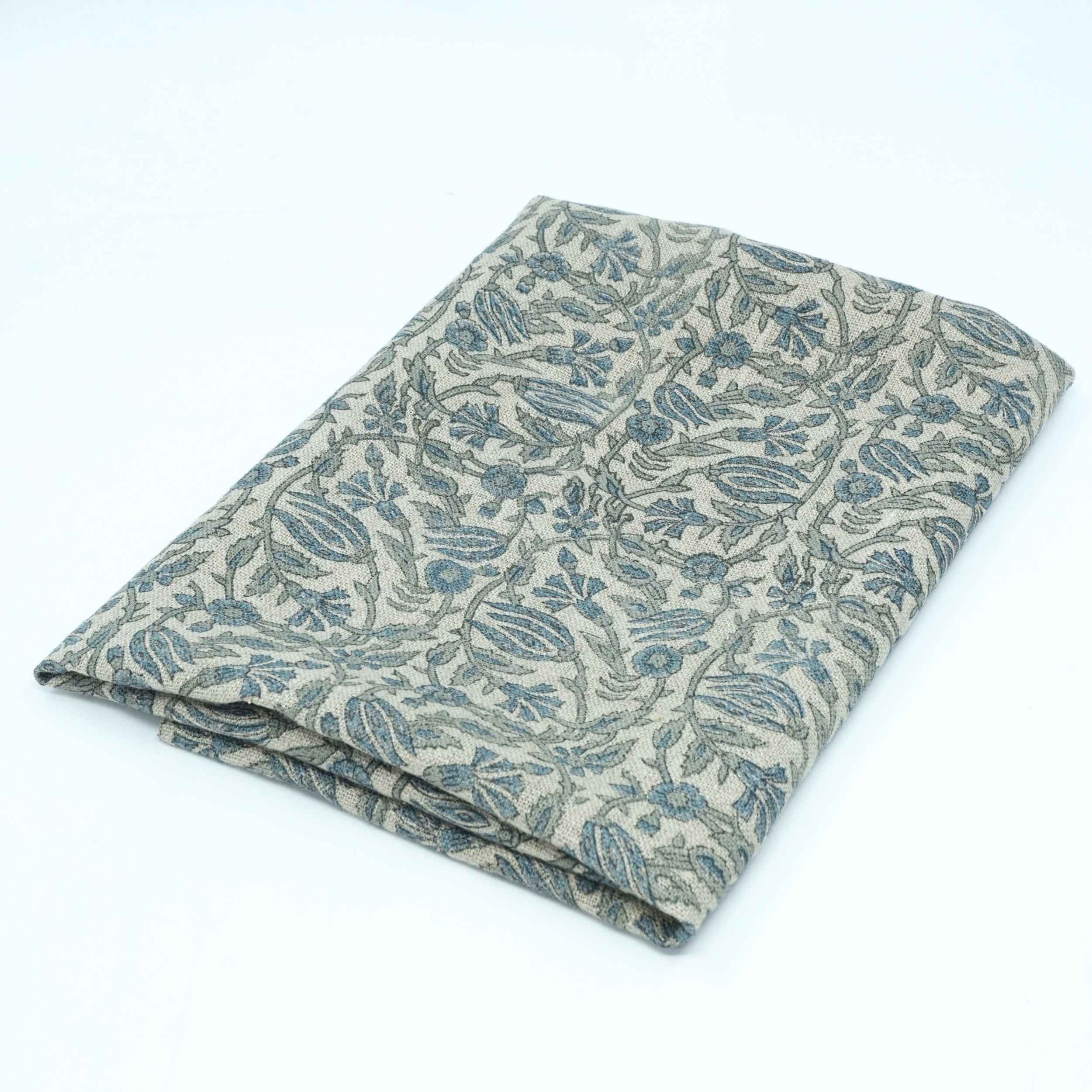 Handmade Ker Sangari Blue Floral Linen Upholstery Fabric
